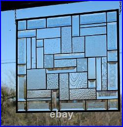 Clear Beveled Stained Glass Window Panel Hanging 20x18