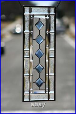 Cobalt-Beveled Stained Glass Window Panel- Hanging 26 1/2 x 10 1/2