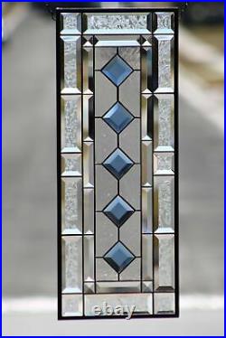 Cobalt-Beveled Stained Glass Window Panel- Hanging 26 1/2 x 10 1/2