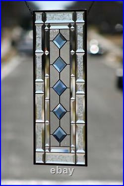 Cobalt-Beveled Stained Glass Window Panel- Hanging 26 1/2 x 10 1/2