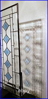 Cobalt-Beveled Stained Glass Window Panel- Hanging 26 1/2 x 10 1/2