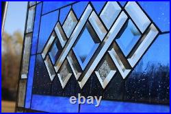 Cobalt. Beveled Stained Glass Window Panel-Transom- 25 5/8 x 15 5/8