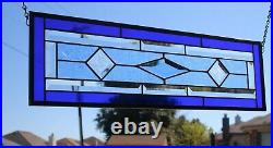 Cobalt& Sky Blue, Clear Beveled Stained Glass Window Panel- 25 1/2 x 7 1/2
