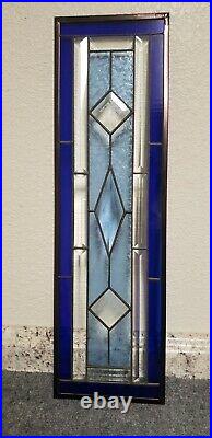 Cobalt& Sky Blue, Clear Beveled Stained Glass Window Panel- 25 1/2 x 7 1/2