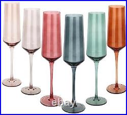 Colored Champagne Flutes Set of 6 Large 8 Oz Hand Blown Crystal Glasses Lead