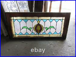 Colorful Antique Stained Glass Transom Window 34.5 X 15.5 Salvage