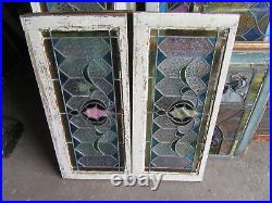 Colorful Antique Stained Glass Transom Window 34.5 X 15.5 Salvage