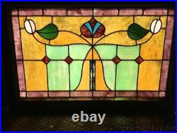 Colorful Antique Stained Leaded Glass Transom Window 38 x 25 Circa 1910
