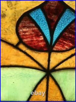 Colorful Antique Stained Leaded Glass Transom Window 38 x 25 Circa 1910