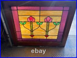 Colorful Antique Stained Leaded Glass Window Circa 1915