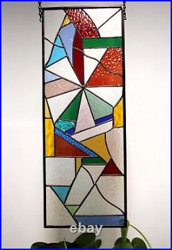 Colorful Stained Glass Panel, Window Hanging 22 1/2x8 3/8