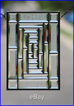 Contemporary Beveled-Clear, Stained Glass Window Panel, Hanging
