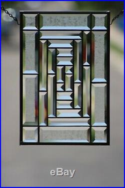 Contemporary Beveled-Clear, Stained Glass Window Panel, Hanging