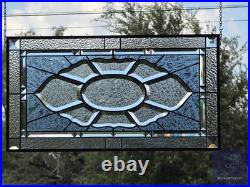 Contemporary rectangular stained glass window panel hanging 26 1/2 x 14 1/2 priv