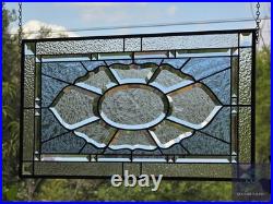 Contemporary rectangular stained glass window panel hanging 26 1/2 x 14 1/2 priv