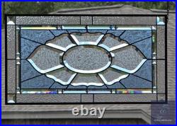 Contemporary rectangular stained glass window panel hanging 26 1/2 x 14 1/2 priv