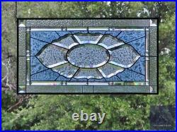 Contemporary rectangular stained glass window panel hanging 26 1/2 x 14 1/2 priv