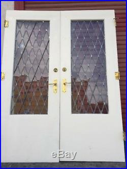 Double French Doors With Leaded Glass Tutor Style 83 X 64 Opening