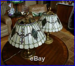 Duffner & Kimberly Pair of Leaded Glass Lamps Documented in DK Lamp Catalog