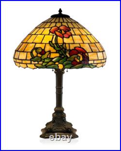 Duffner & Kimberly Poppy Leaded Stained Glass Lamp ca 1910
