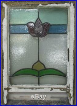 EDWARDIAN ENGLISH LEADED STAINED GLASS SASH WINDOW Nice Floral Band 18 x 22.25