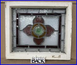 EDWARDIAN ENGLISH LEADED STAINED GLASS WINDOW Floral w Bullseye. 18.75 x 16.5