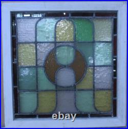 EDWARDIAN ENGLISH LEADED STAINED GLASS WINDOW GEOMETRIC 21 1/2 x 22