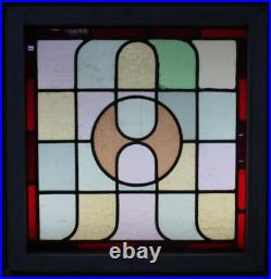 EDWARDIAN ENGLISH LEADED STAINED GLASS WINDOW GEOMETRIC 21 1/2 x 22