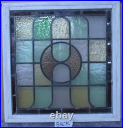 EDWARDIAN ENGLISH LEADED STAINED GLASS WINDOW GEOMETRIC 21 1/2 x 22