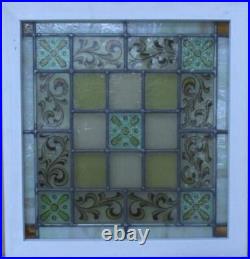 EDWARDIAN HAND PAINTED OLD ENGLISH LEADED STAINED GLASS WINDOW 19 1/2 x 20 1/2