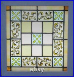 EDWARDIAN HAND PAINTED OLD ENGLISH LEADED STAINED GLASS WINDOW 19 1/2 x 20 1/2