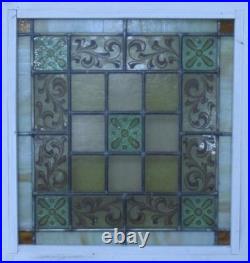 EDWARDIAN HAND PAINTED OLD ENGLISH LEADED STAINED GLASS WINDOW 19 1/2 x 20 1/2