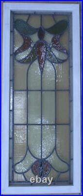 EDWARDIAN OLD ENGLISH LEADED STAINED GLASS WINDOW FLORAL 16 1/4 x 39 1/4
