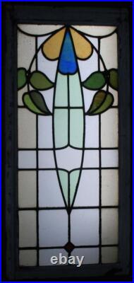 EDWARDIAN OLD ENGLISH LEADED STAINED GLASS WINDOW FLORAL 20 1/2 x 44 1/2