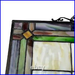 ENGLISH ARTS & CRAFTS STYLE STAINED GLASS WINDOW HANGING Fleur-de-Lis 24x18
