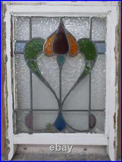 ENGLISH LEADED STAINED GLASS SASH WINDOW Floral Heart 16.5 x 20.25