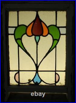 ENGLISH LEADED STAINED GLASS SASH WINDOW Floral Heart 16.5 x 20.25
