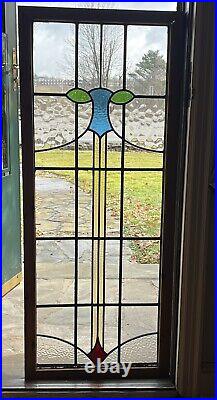 ENGLISH LEADED VICTORIAN STAINED GLASS WINDOW, antique, framed 1920s