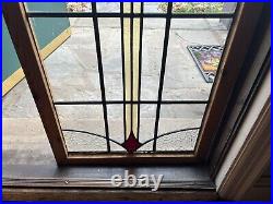 ENGLISH LEADED VICTORIAN STAINED GLASS WINDOW, antique, framed 1920s