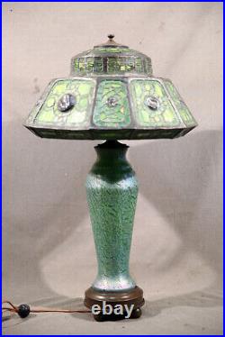 Emerald Green Tiffany Studios leaded Glass Rare Table Lamp with Turtle Back