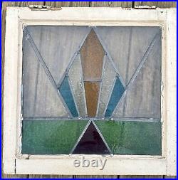 English Leaded Stained Glass Window 20 X 20.5 Antique Victorian Wood Frame Read