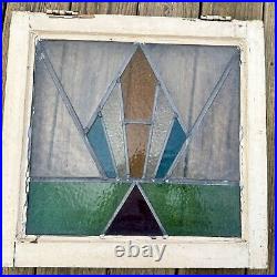 English Leaded Stained Glass Window 20 X 20.5 Antique Victorian Wood Frame Read