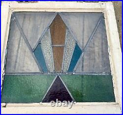 English Leaded Stained Glass Window 20 X 20.5 Antique Victorian Wood Frame Read