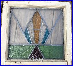 English Leaded Stained Glass Window 20 X 20.5 Antique Victorian Wood Frame Read