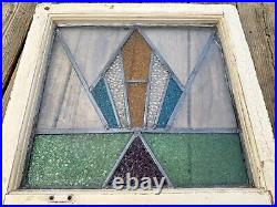 English Leaded Stained Glass Window 20 X 20.5 Antique Victorian Wood Frame Read