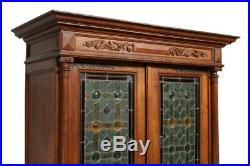 Exceptional Antique Belgian Leaded Glass Bookcase, 1900-20's