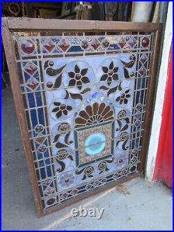 Extraordinary Antique Stained Glass Window With 75 Jewels 36 X 47 Salvage