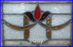 FLORAL OLD ENGLISH LEADED STAINED GLASS WINDOW Unframed w Hooks 14.25 X 9.25