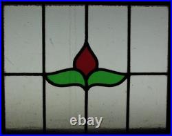 FLORAL OLD ENGLISH LEADED STAINED GLASS WINDOW Unframed w Hooks 14.5 X 12.5
