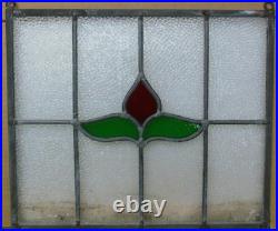FLORAL OLD ENGLISH LEADED STAINED GLASS WINDOW Unframed w Hooks 14.5 X 12.5